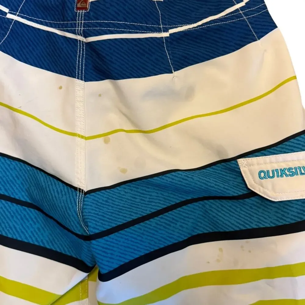 Quiksilver Boys White Blue Striped Surf Swimming Boardshorts Size 25